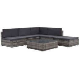 6-tlg. Garten-Lounge-Set mit Auflagen Poly Rattan Grau Vidaxl Grau