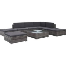 8-tlg. Garten-Lounge-Set mit Auflagen Poly Rattan Grau Vidaxl Grau