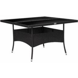 Garten-Esstisch Schwarz Poly Rattan und Glas Vidaxl Schwarz