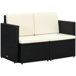 2-Sitzer-Gartensofa mit Auflagen Schwarz Poly Rattan Vidaxl Schwarz