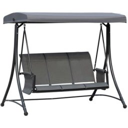 3-Sitzer Hollywoodschaukel, Gartenschaukel mit Sonnendach, Schaukelbank mit Ablage, Aluminium,