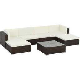 7-tlg. Garten-Lounge-Set mit Auflagen Poly Rattan Braun Vidaxl Braun
