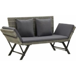 Vidaxl - Gartenbank mit Auflagen 176 cm Grau Poly Rattan Grau