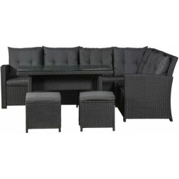 Polyrattan Gartenmöbel-Set Santa Catalina – Lounge-Set mit Ecksofa, Tisch, 2 Hocker, Kissen