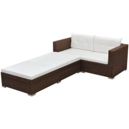 3-tlg. Garten-Lounge-Set mit Auflagen Poly Rattan Braun Vidaxl Braun
