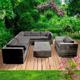 Gartenmöbel Lounge Sofa Couch Set Harmony Grau Poly-Rattan für 5 Personen - Brast
