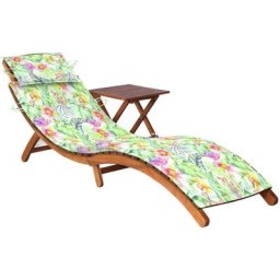 Sonnenliege mit Tisch und Auflage Massivholz Akazie Vidaxl Braun