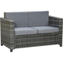 Outsunny - Poly-Rattan Sofa mit Kissen 2-Sitzer Garten Loungesofa Metall Polyester Grau 130 x 70 x