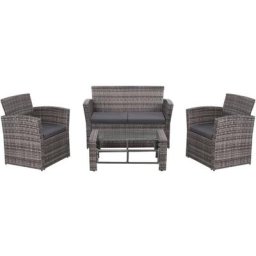 4-tlg. Garten-Lounge-Set mit Auflagen Poly Rattan Grau Vidaxl Grau