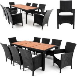 Poly Rattan Sitzgruppe Palermo 8 Breite Stühle 7cm Auflagen Gartentisch 190x90cm Akazie Holz