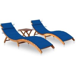 Vidaxl - Sonnenliegen 2 Stk. mit Tisch und Auflagen Massivholz Akazie Blau