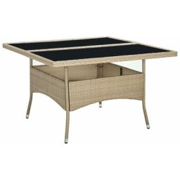 Garten-Esstisch Beige Poly Rattan und Glas Vidaxl Beige