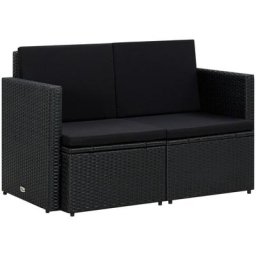 2-Sitzer-Gartensofa mit Auflagen Schwarz Poly Rattan Vidaxl Schwarz