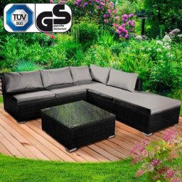 Gartenmöbel Lounge Sofa Couch Set Oase Schwarz Poly-Rattan für 4 Personen - Brast