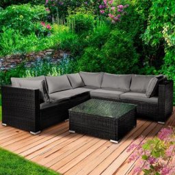 T Gartenmöbel Lounge Sofa Couch Set Passion Schwarz Poly-Rattan für 4 Personen - Bras