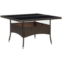 Garten-Esstisch Braun Poly Rattan und Glas Vidaxl Braun