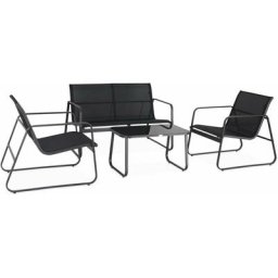 Gartenmöbel-Set aus Metall und Textilene silvi für 4 Personen, schwarz, Modernes Design - Schwarz