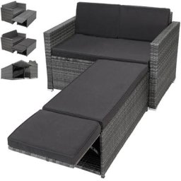 Polyrattan Lounge Sofa 2er Sitzer Gartensofa mit Sitztruhe 7cm Auflagen Outdoor Gartenliege