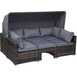 Outsunny Rattan Lounge Set, Sitzgruppe mit Sonnendach, Garten Loungegruppe, inkl. Kissen und