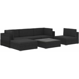 6-tlg. Garten-Lounge-Set mit Auflagen Poly Rattan Schwarz Vidaxl Schwarz