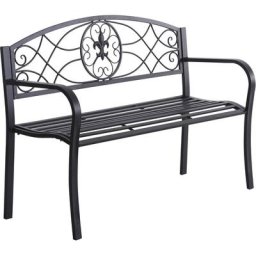 2-Sitzer Sitzbank Gartenbank mit Armlehnen Metallbank Bank Landhausstil Metall Schwarz 129 x 50 x