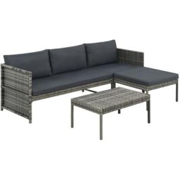3-tlg. Garten-Lounge-Set mit Auflagen Poly Rattan Grau Vidaxl Grau