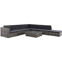 8-tlg. Garten-Lounge-Set mit Auflagen Poly Rattan Grau Vidaxl Grau