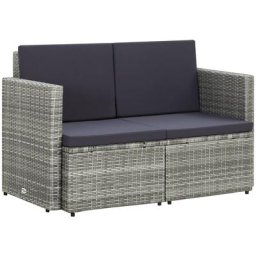 2-Sitzer-Gartensofa mit Auflagen Grau Poly Rattan Vidaxl Grau