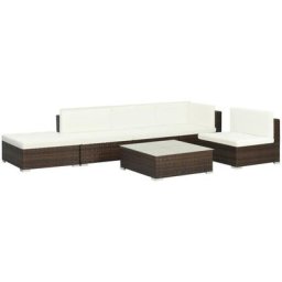 6-tlg. Garten-Lounge-Set mit Auflagen Poly Rattan Braun Vidaxl Braun