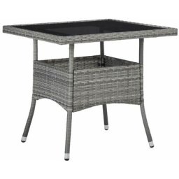 Garten-Esstisch Grau Poly Rattan und Glas Vidaxl Grau