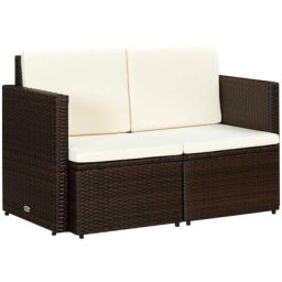 2-Sitzer-Gartensofa mit Auflagen Braun Poly Rattan Vidaxl Braun