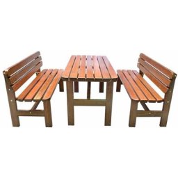 Massivholzgarnitur Dunkelbraun Gartenmöbel Set 2 Bänke 1 Tisch