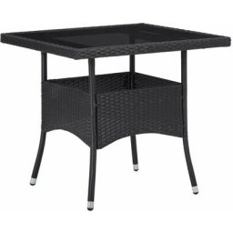 Garten-Esstisch Schwarz Poly Rattan und Glas Vidaxl Schwarz