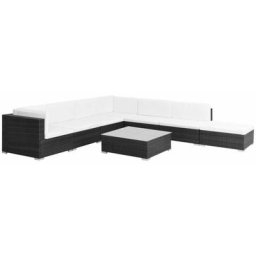 8-tlg. Garten-Lounge-Set mit Auflagen Poly Rattan Schwarz Vidaxl Schwarz