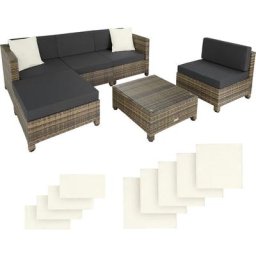 Tectake - Rattan Lounge mit Aluminiumgestell inkl. Bezüge in 2 Farben - Loungemöbel, Gartenmöbel,