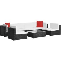 7-tlg. Garten-Lounge-Set mit Auflagen Poly Rattan Schwarz Vidaxl Schwarz