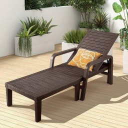 GIANTEX Sonnenliege 5-stufig verstellbar, wetterfeste & rostfreie Gartenliege Holzoptik,
