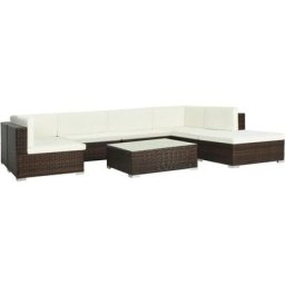8-tlg. Garten-Lounge-Set mit Auflagen Poly Rattan Braun vidaXL - Braun