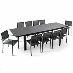 256/320 cm ausziehbarer 10-Sitzer-Gartentisch, Albi Grau - Grau