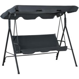 Outsunny Hollywoodschaukel Gartenschaukel Schaukelbank 3-Sitzer mit Dach Stahl Grau+Schwarz 172 x