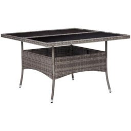Garten-Esstisch Grau Poly Rattan und Glas Vidaxl Grau
