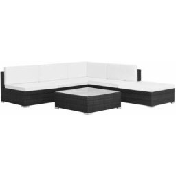 6-tlg. Garten-Lounge-Set mit Auflagen Poly Rattan Schwarz Vidaxl Schwarz