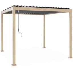 Pergola lamellendach Holzimitation - 300 x 300 cm, Aluminium - Holzfarben