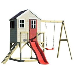 Kinderspielhaus, Stelzenhaus Elefant mit Veranda, Schauckel und Rutsche holz / rot - Wenditoys