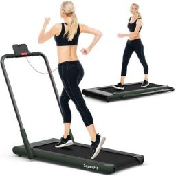 COSTWAY 2 in 1 Laufband mit APP & Fernbedienung Bluetooth 1-12 km/h LED Display Handyhalterung