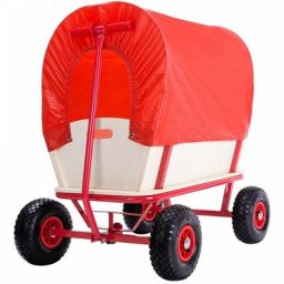Bollerwagen Holz bis 180 kg belastbar 4 luftgefederte Allroundprofil Reifen Plane Rot