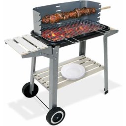 Grillwagen Holzkohlegrill bbq Grill inkl. Räder Ablagen Grillspieß Windschutz Garten Terrasse
