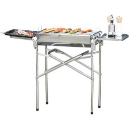 Holzkohlegrill Grill bbq Standgrill Holzkohle Kohlegrill Gartengrill, Edelstahl, Silber, 104 x 30 x