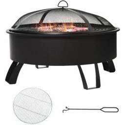 2-in-1 Feuerschale Feuerkorb Feuerstelle mit Funkenschutz Grillrost Garten bbq Schwarz Ø76 x 49,5H