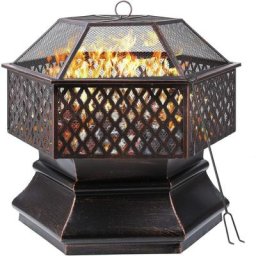 Femor Feuerschale, 71x71x63cm, 28 '' Sechseckige Feuerstelle Garten, Feuerkorb mit Grillrost,